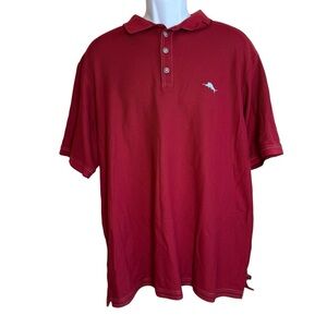 Tommy Bahama Pebble Embroidered Logo Marlin Polo Red Shirt Mens XL Beach Coastal